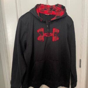 Under Armour Men's Red and Black Plaid Loose Fit Storm Hoodie 2XL